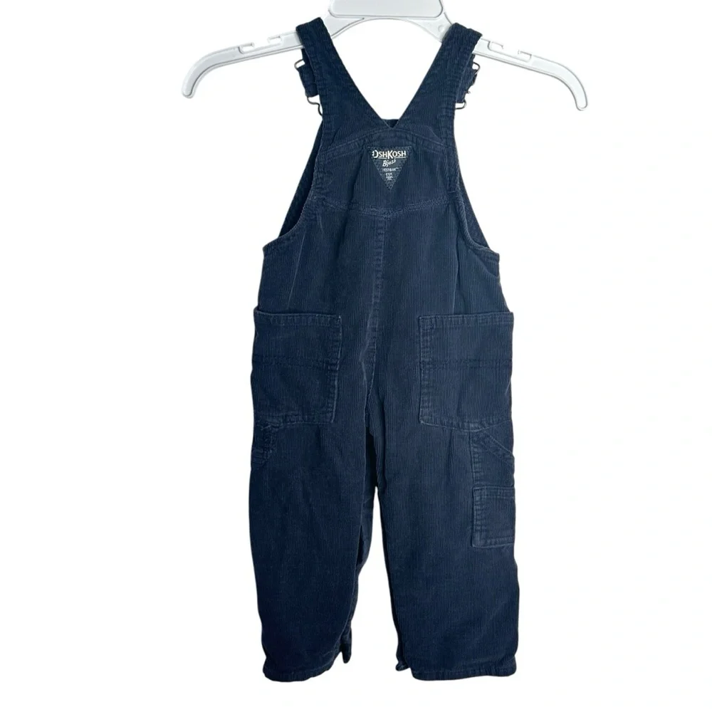 Oshkosh B'gosh Boys Jersey-Lined Corduroy Overalls Infant 12M Navy - Picture 2 of 7